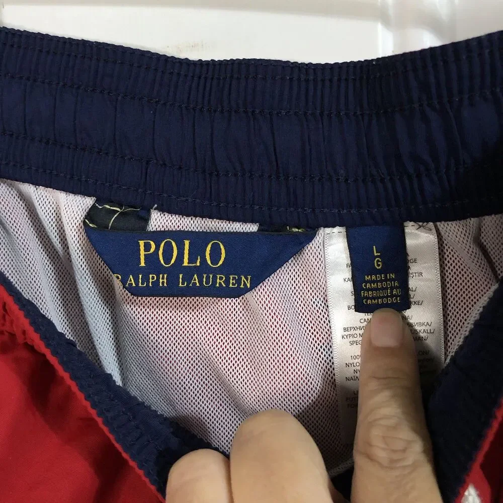 Polo Ralph Lauren Swim Trunks L Red All Over Pony Logo Traveler Board Shorts